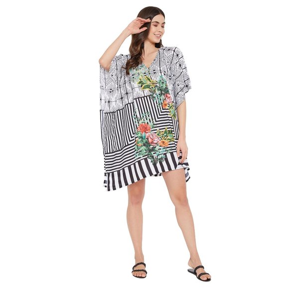 Gypsie Blu Floral Striped Plus Size Summer Wear Tunic Top with V-Neck Dress - Picture 3 of 9